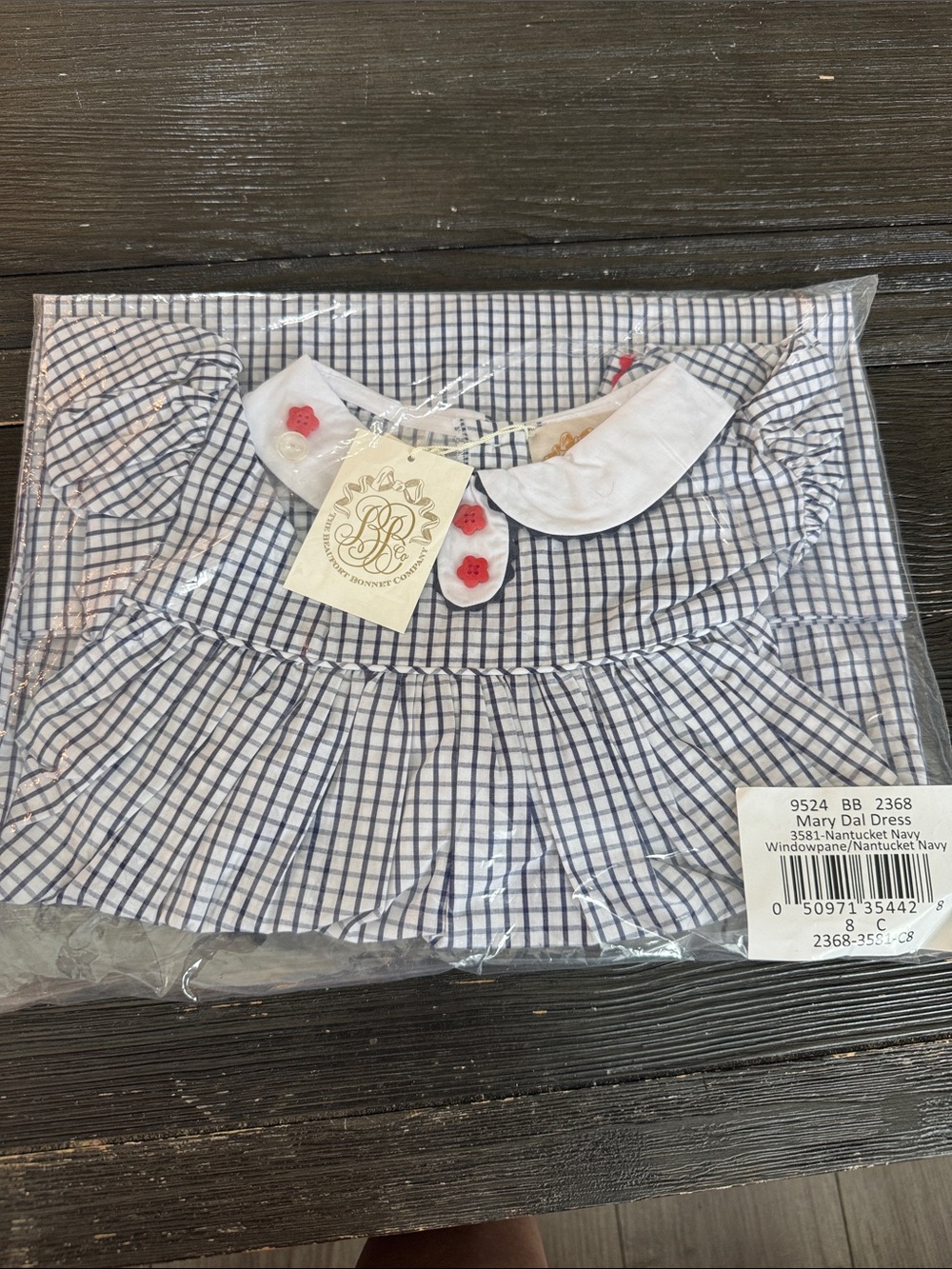 Kids' Navy Windowpane Dress with Peter Pan Collar